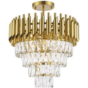 Gold + clear crystal semi-flush mount ceiling light, by Maple, for hallway, bedroom, or entryway