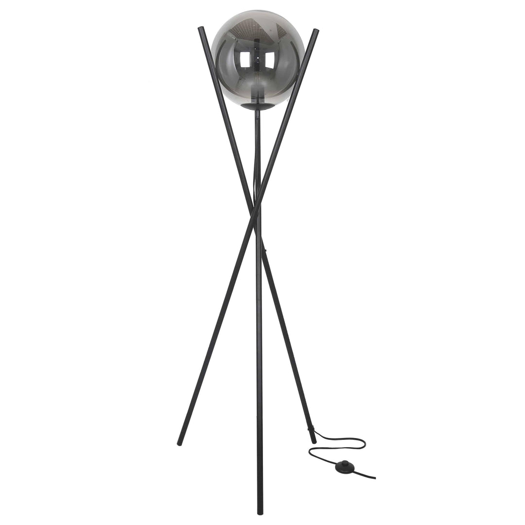 1 x E26 Bulb - Floor Lamp - Matte Black Metal / Smoke Glass Shade -  L22'' x W22'' x H59.75'' - 7Lbs - Sparkle Light