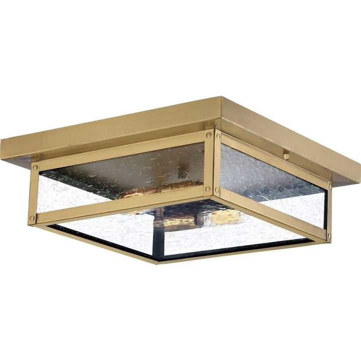 Antique brass outdoor ceiling light, by Quoizel, for hallway, bedroom, or entryway