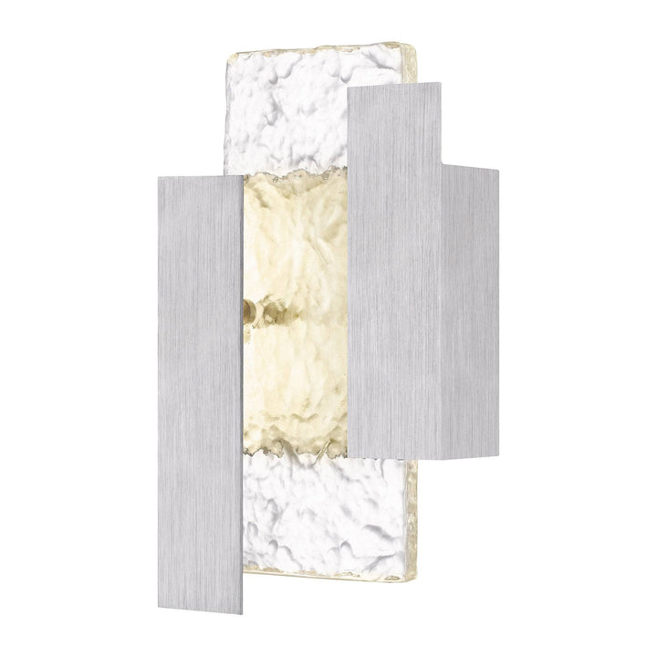 Brushed aluminum wall sconce, by Quoizel, for hallway or living room