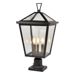 Black+ gold outdoor post lantern, by Maple, for driveway or front yard