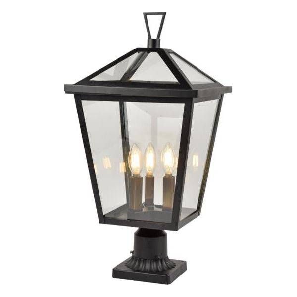 Black+ gold outdoor post lantern, by Maple, for driveway or front yard