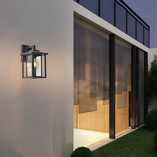 Sanded black wall sconce, by Maple, for hallway or living room, angled view