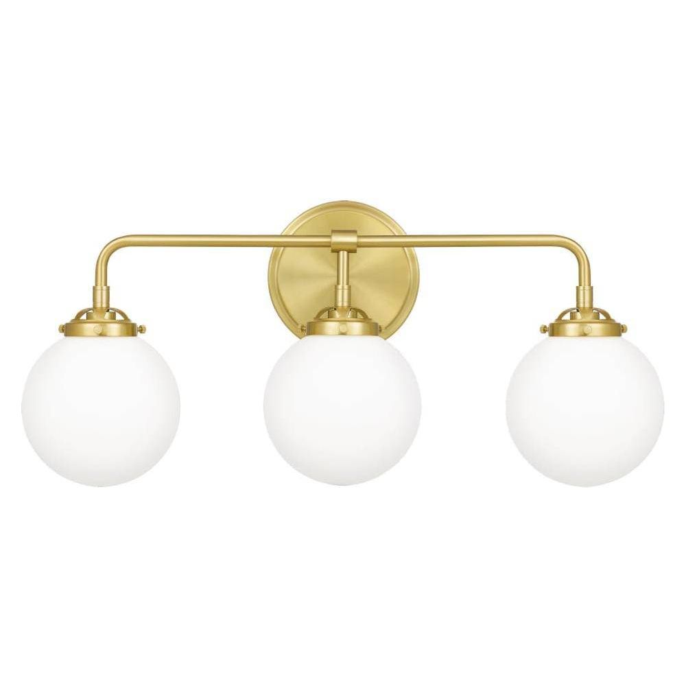 3 x E12 bulbs - Vanity Fixture - Brass Metal / Frosted Glass - H10.75" x W24" x E7" - 7 lbs - Damp area - Sparkle Light