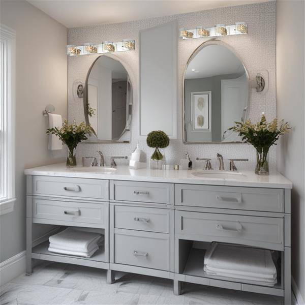 Chrome vanity light, by Maple, for bathroom, angled view