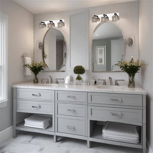 Chrome vanity light, by Maple, for bathroom, angled view