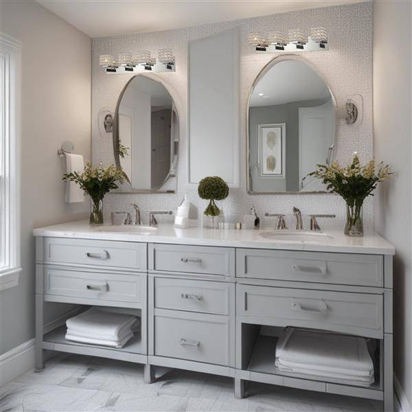 Chrome vanity light, by Maple, for bathroom, angled view
