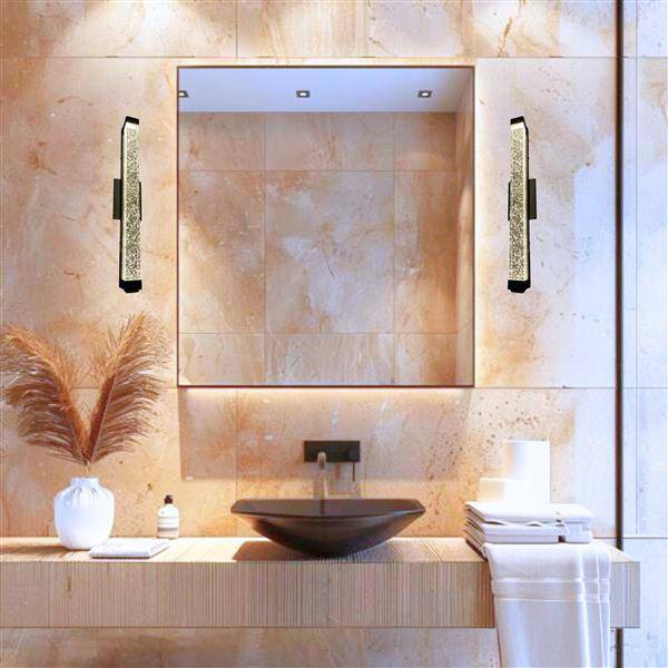 Black vanity light, by Maple, for bathroom, angled view