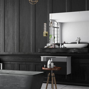 Gold vanity light, by Maple, for bathroom, angled view