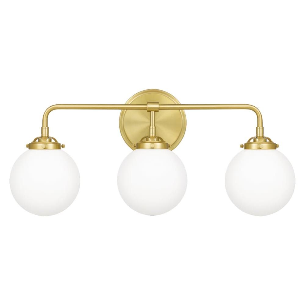 3 x E12 bulbs - Vanity Fixture - Brass Metal / Frosted Glass - H10.75" x W24" x E7" - 7 lbs - Damp area - Sparkle Light